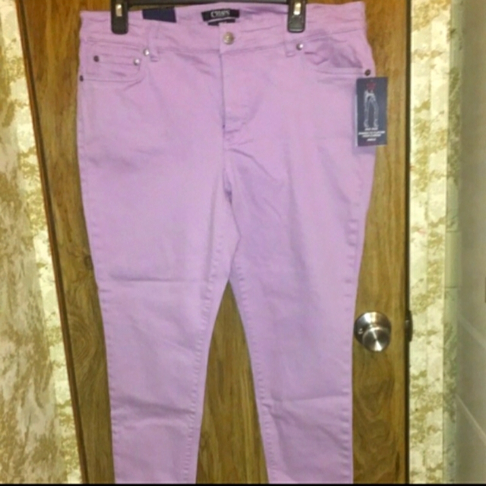 Ladies size 14P Chaps lavender/lilac colored mid-rise slim leg ankle jeans nwt